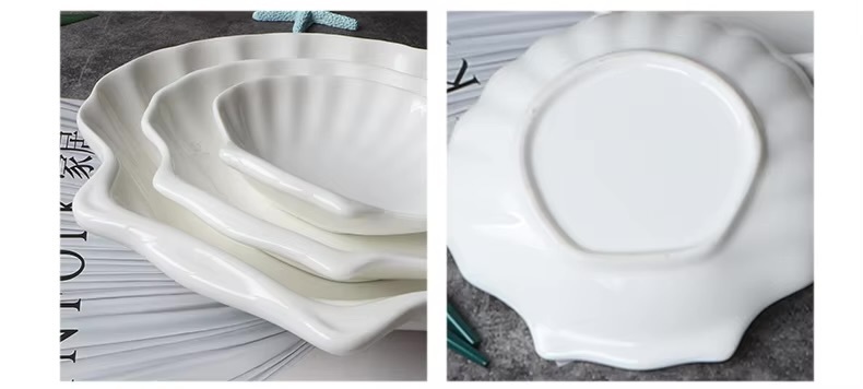 Creative Shell Shaped Ceramic Dinner Appetizer Dessert Dish Household Tableware Snack Dessert Tray Hotel Restaurant Creative Dinnerware Tableware Pasta Plates Dishes in white