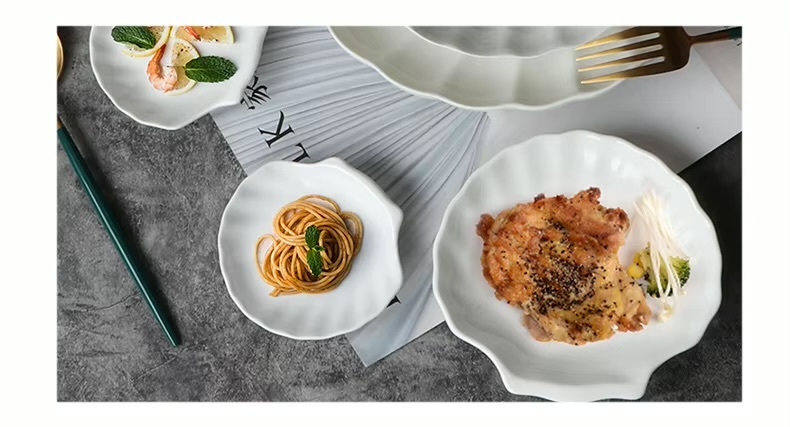 Creative Shell Shaped Ceramic Dinner Appetizer Dessert Dish Household Tableware Snack Dessert Tray Hotel Restaurant Creative Dinnerware Tableware Pasta Plates Dishes in white