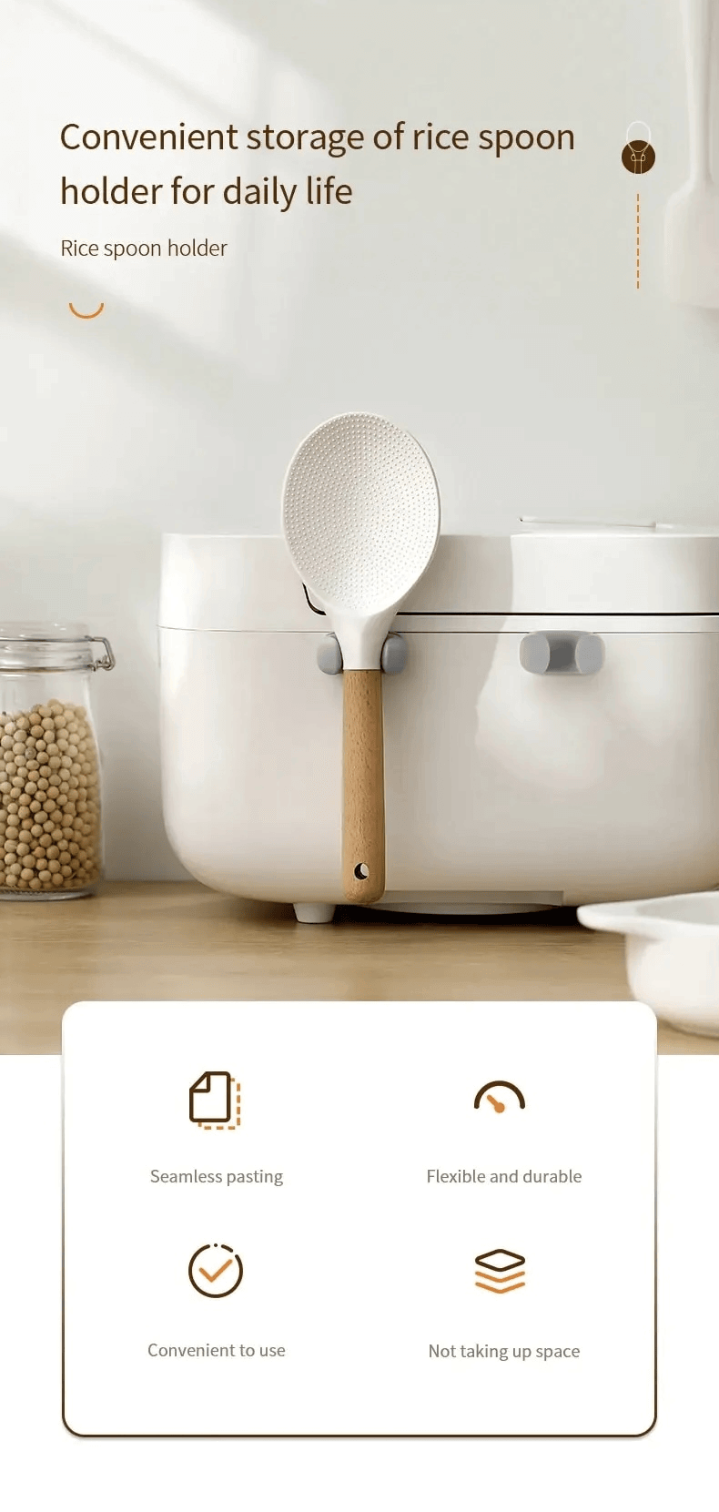 Rice Spoon Holder Silicone Storage Rack, Kitchen Wall-Mounted Cooker Spoon Shelf, Placement Racks, home decor holders in White