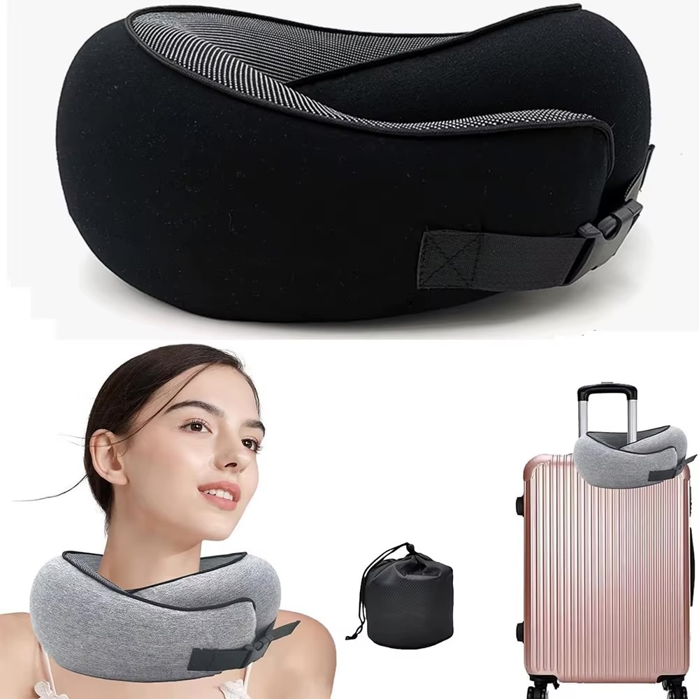 U-Shaped Neck Pillow    Adjustable velcro U-Shape memory foam car neck-support pillows train airplane travel pillows long-distance flight sleeping artifacts in black, dark navy blue, gray grey pink