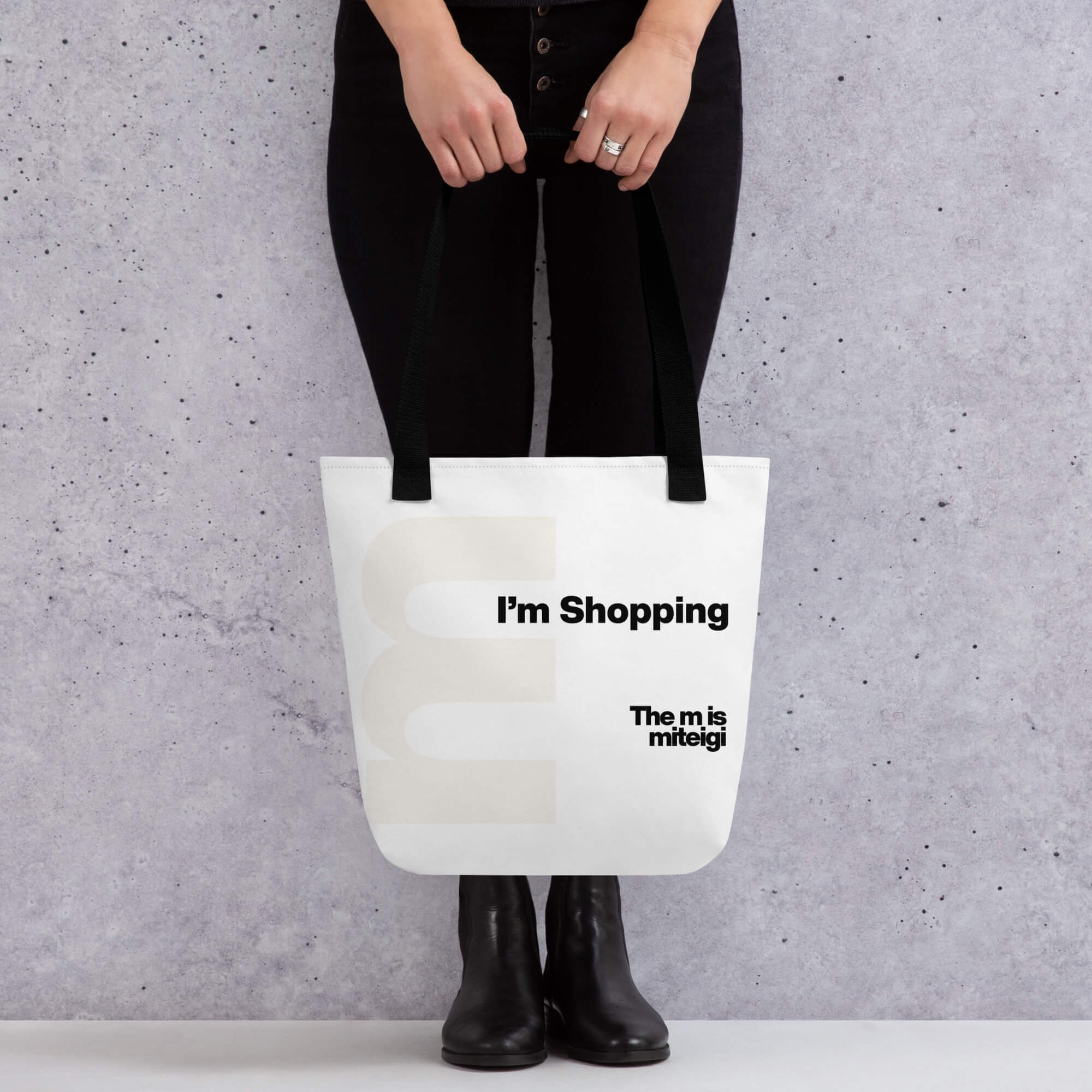 Letter Print Tote Bag logo   miteigi Logo I’m Shopping Letter print branded product item products brand items luggage everyday use shopping beach bags White with black multicolor design baggage
