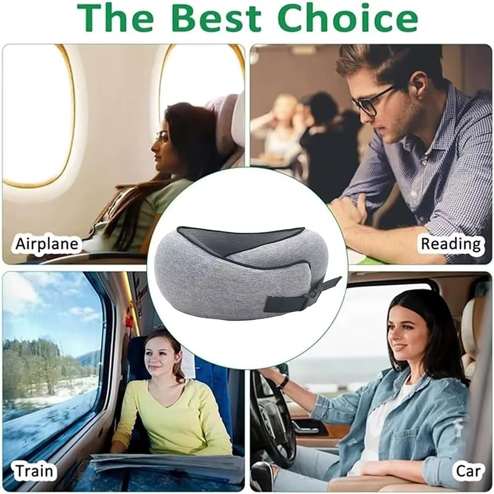 U-Shaped Neck Pillow    Adjustable velcro U-Shape memory foam car neck-support pillows train airplane travel pillows long-distance flight sleeping artifacts in black, dark navy blue, gray grey pink