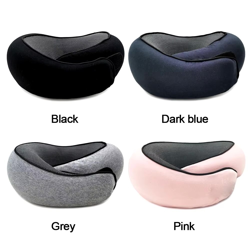 U-Shaped Neck Pillow    Adjustable velcro U-Shape memory foam car neck-support pillows train airplane travel pillows long-distance flight sleeping artifacts in black, dark navy blue, gray grey pink