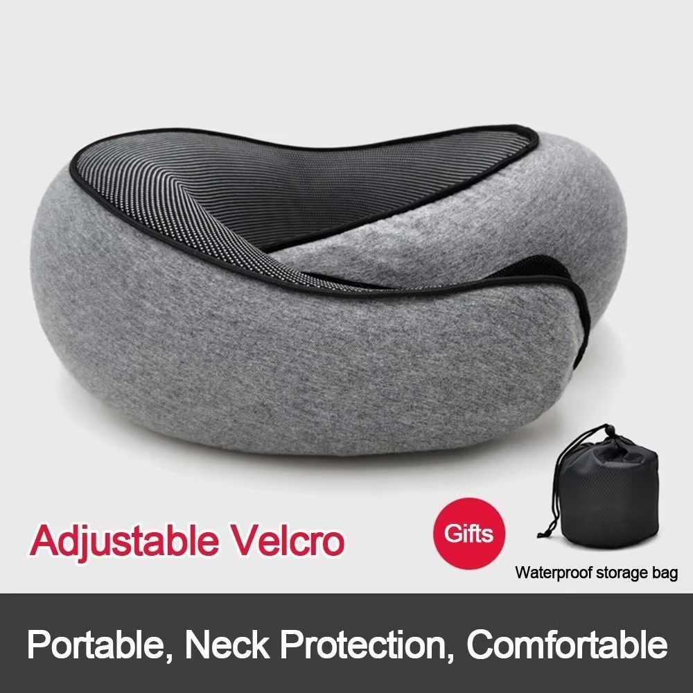 U-Shaped Neck Pillow    Adjustable velcro U-Shape memory foam car neck-support pillows train airplane travel pillows long-distance flight sleeping artifacts in black, dark navy blue, gray grey pink