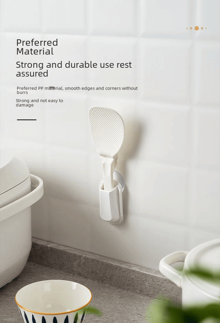 Japanese Style Seamless Suction Cup Rice Spoon Holder Kitchen Storage Rack Plastic Rice Spoon Organizers in white