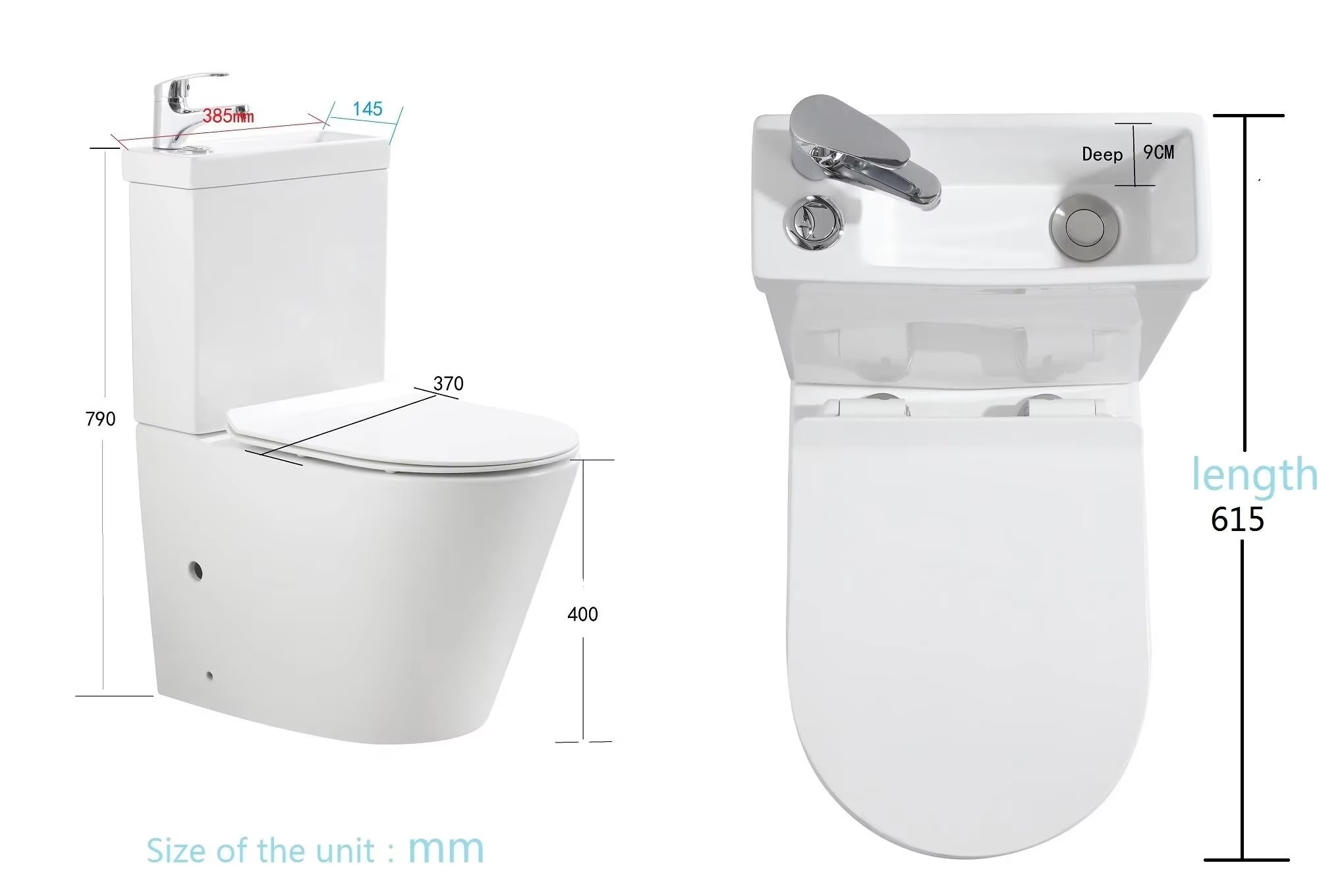 Japanese eco 2-in-1 combination toilet and sink combined washbasin bathroom space saving unit with faucet and thick closed toilets hardware in white