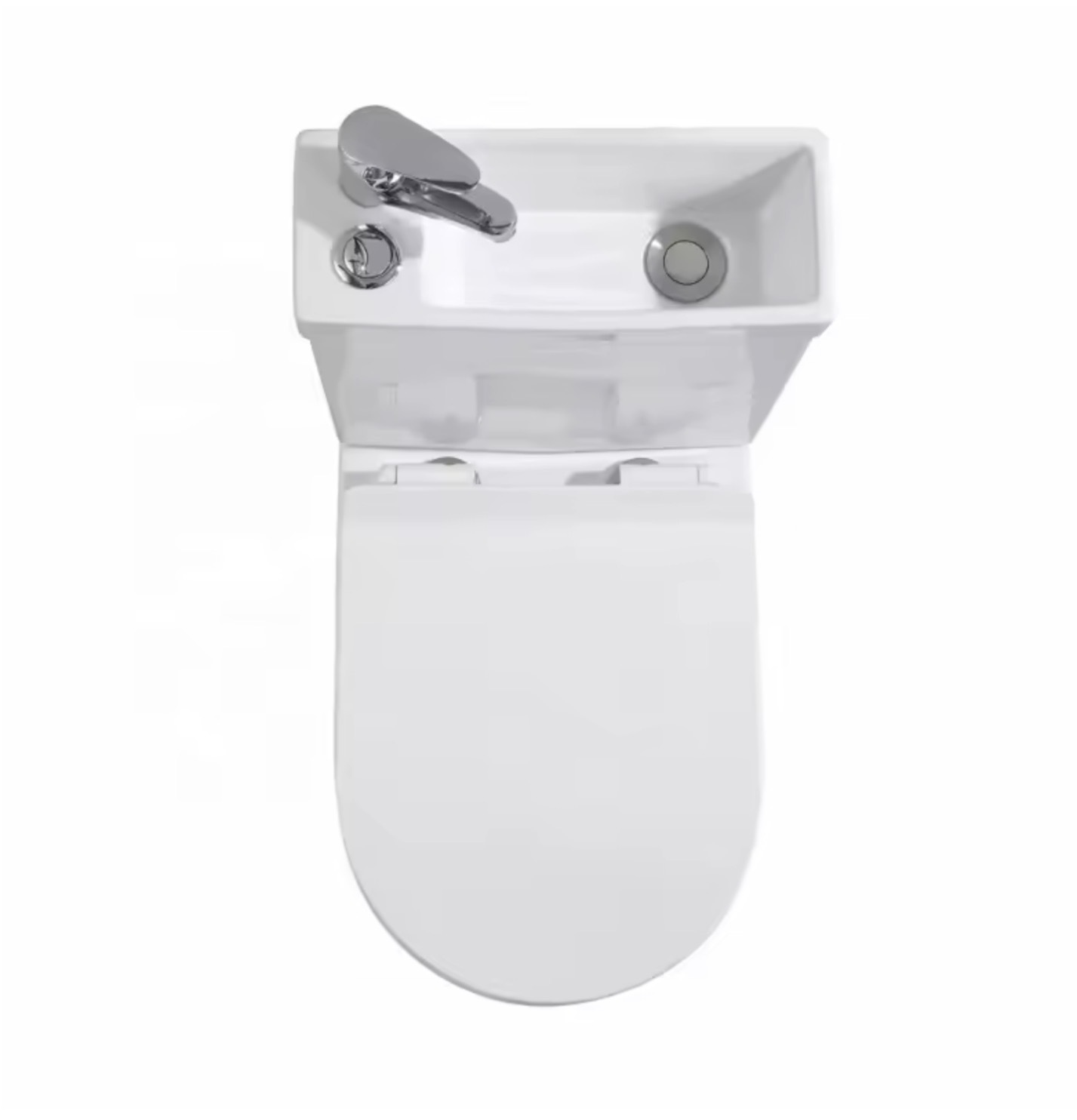 Japanese eco 2-in-1 combination toilet and sink combined washbasin bathroom space saving unit with faucet and thick closed toilets hardware in white
