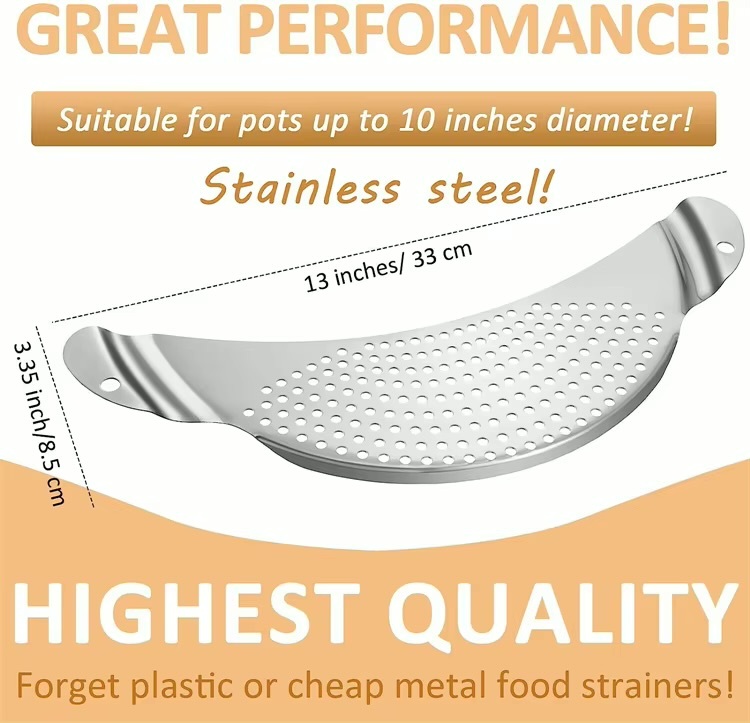 Stainless Steel Pot Strainer with Handle   Kitchen pasta strainers colanders insert drainers for different Pots Pans #JT170 in silver color