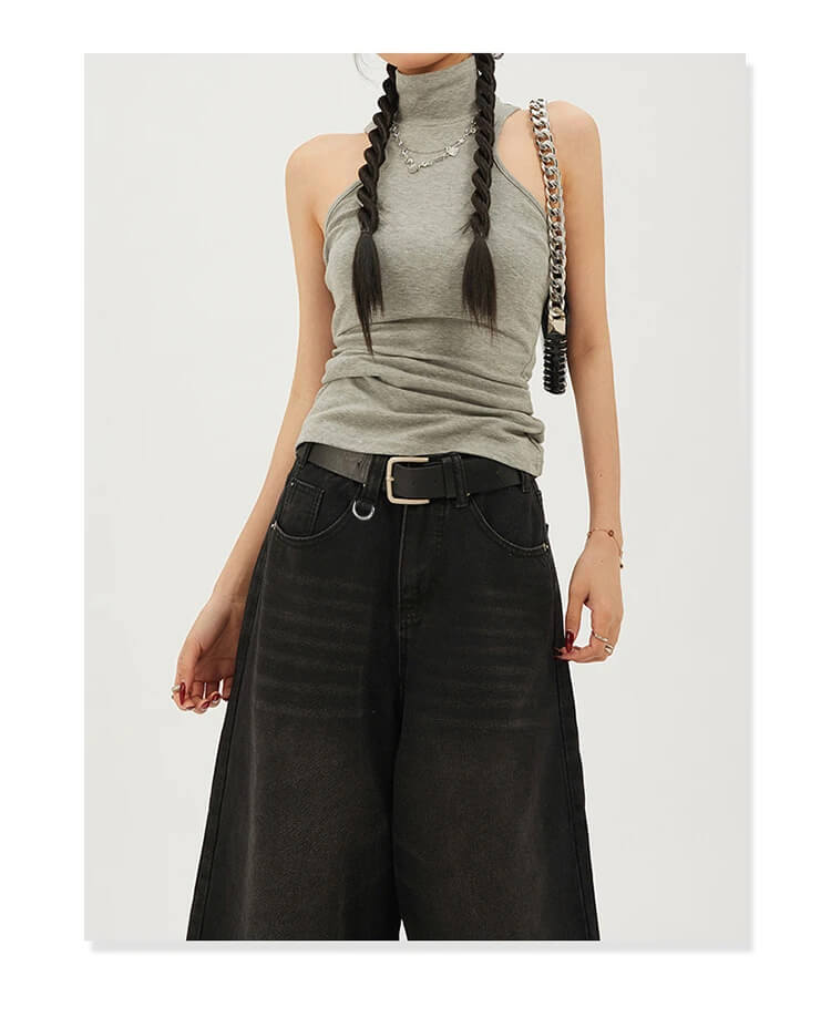 Women's Japanese Fashion Harajuku vintage high rise waist denim shorts for woman in black Womens casual loose fit Y2K Punk streetwear style petite-, tall-, plus-, size baggy shorts