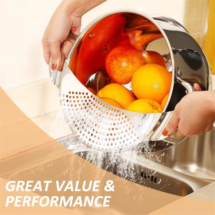 Stainless Steel Pot Strainer with Handle   Kitchen pasta strainers colanders insert drainers for different Pots Pans #JT170 in silver color
