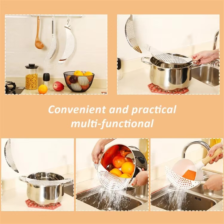 Stainless Steel Pot Strainer with Handle   Kitchen pasta strainers colanders insert drainers for different Pots Pans #JT170 in silver color
