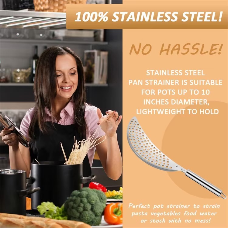 Stainless Steel Pot Strainer with Handle   Kitchen pasta strainers colanders insert drainers for different Pots Pans #JT170 in silver color