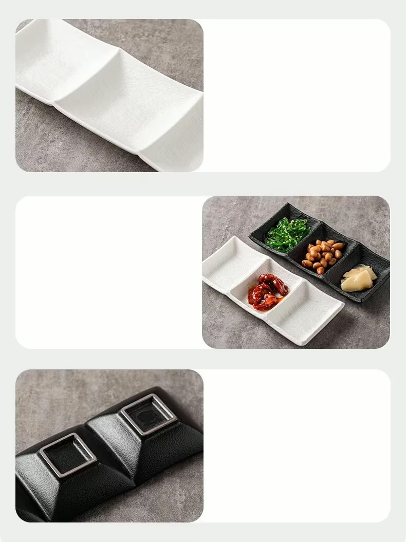 Matte Ceramic Molecular Seasoning Soy Sauce Vinegar Dish Dessert Plate Sushi Plate 3 Grids Snack Plate Cuisine Tableware Dishes in white