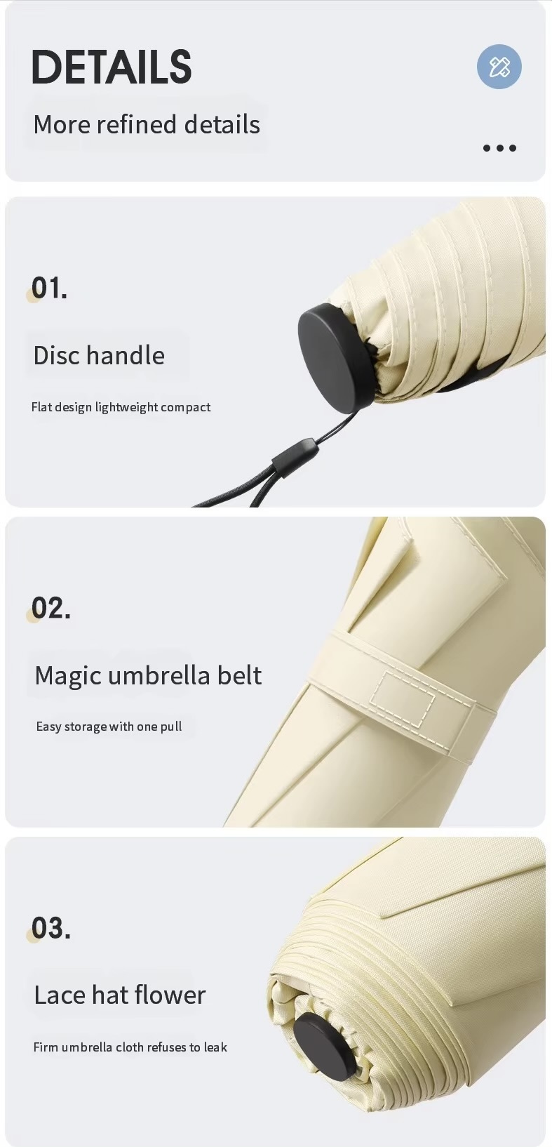 Japanese Umbrella 125g Japanese ultra-light portable sun umbrella sun protection and ultraviolet rain dual-purpose 3-fold 6-bone school university Student Sunny travel accessory Holiday Vacation getaway shopping pencil Umbrellas accessories