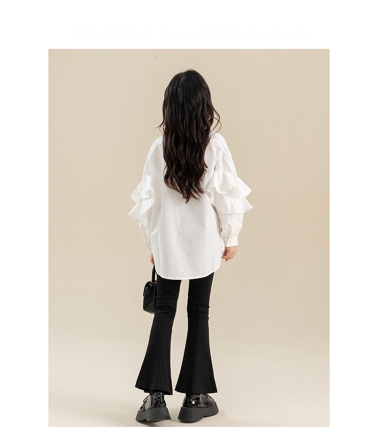 Ruffled Shirt  Child’s Girls Spring Long Sleeve Ruffles Design Teens School Kids Blouses Fashion Loose 10 12 13 14 Years Children Clothes Shirts in White