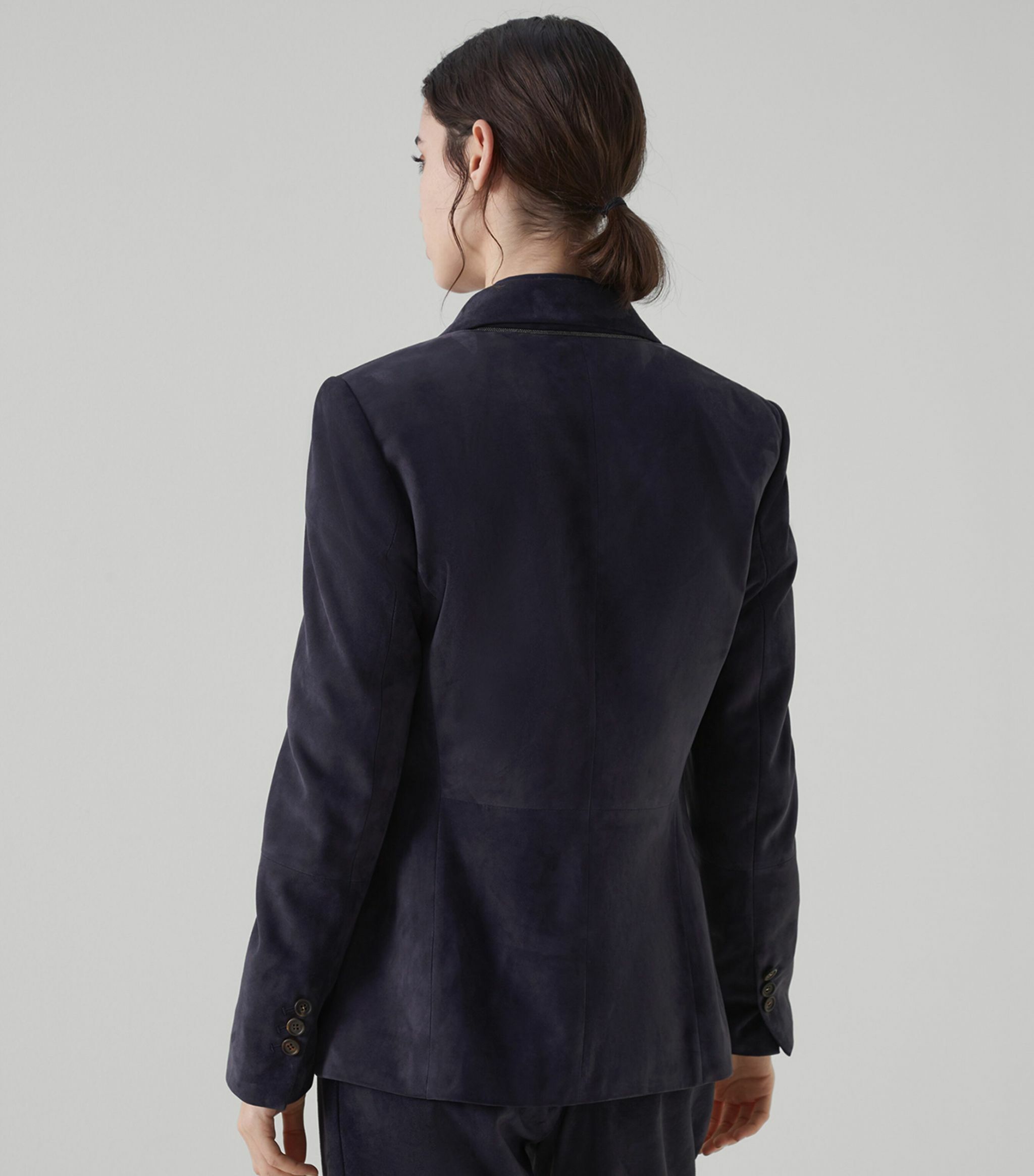 Suede Single-Breasted Blazer   Women's BC@ Suit Autumn winter spring Imported Classic Luxury Leather Commuter womens workwear evening turn-down point collar pockets button-up Jackets Outerwear Blazers for Woman in purplish-blue purple