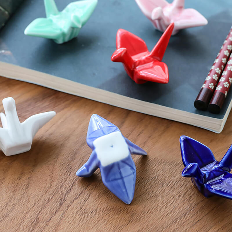 Ceramic Origami Paper Crane Chopstick Rest gifting Chopsticks Forks Spoon Holder Dinner Spoon Stand Home Decoration Ornament Housewarming Gifts in White, Red, Blue, Dark blue, Yellow, Green, Pink