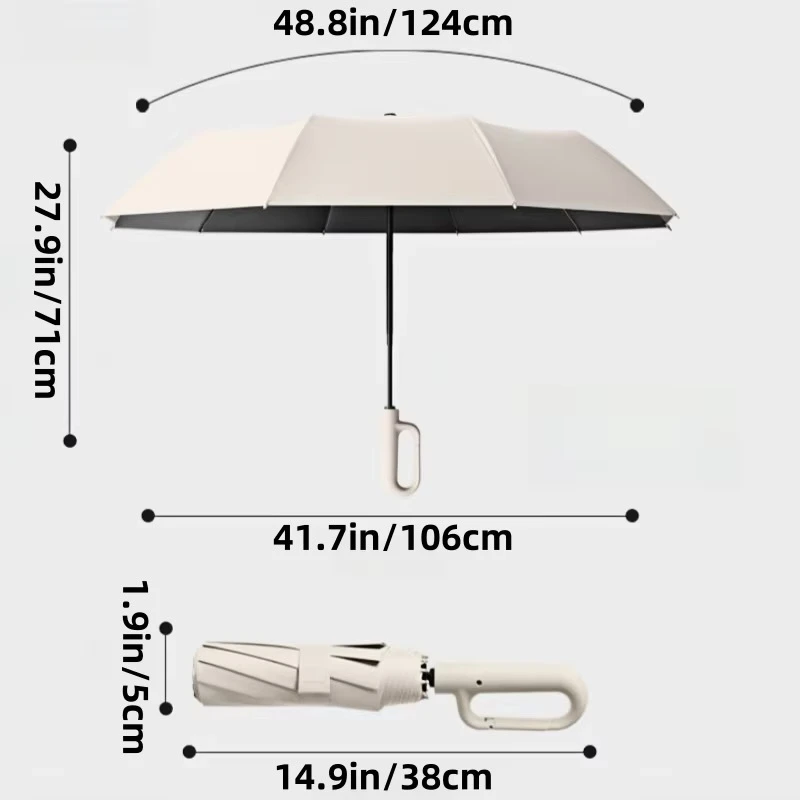 20 Bones Windproof Strong 105CM Reinforced Automatic Folding Backpack hook Umbrella for Men women, Large Buckle Handle Wind and Water Resistant sun protection and ultraviolet rain dual-purpose 3-fold school university Student Sunny travel accessory Holiday Vacation getaway shopping pencil Umbrellas accessories in light black, navy blue, Gray grey, beige, green