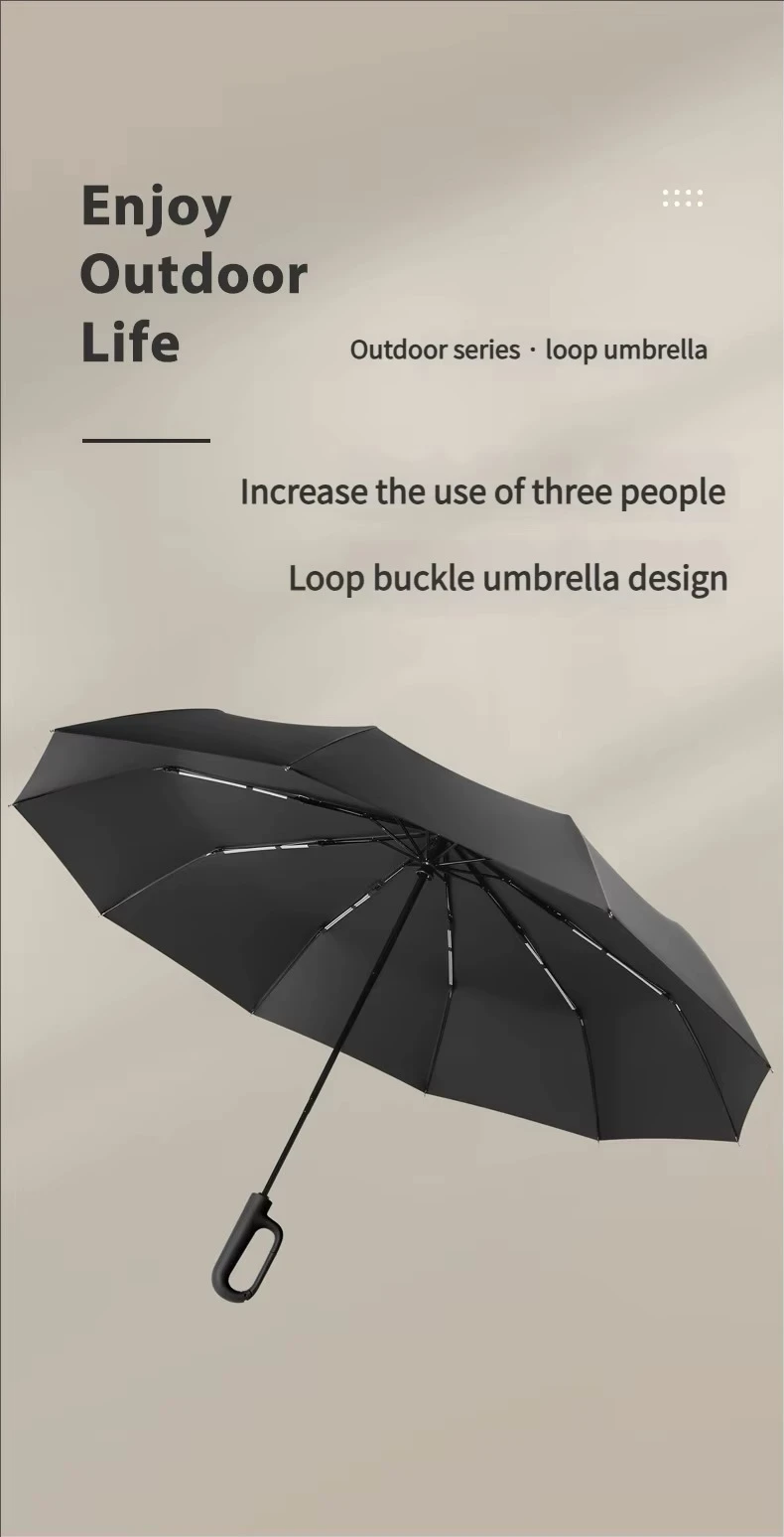 20 Bones Windproof Strong 105CM Reinforced Automatic Folding Backpack hook Umbrella for Men women, Large Buckle Handle Wind and Water Resistant sun protection and ultraviolet rain dual-purpose 3-fold school university Student Sunny travel accessory Holiday Vacation getaway shopping pencil Umbrellas accessories in light black, navy blue, Gray grey, beige, green