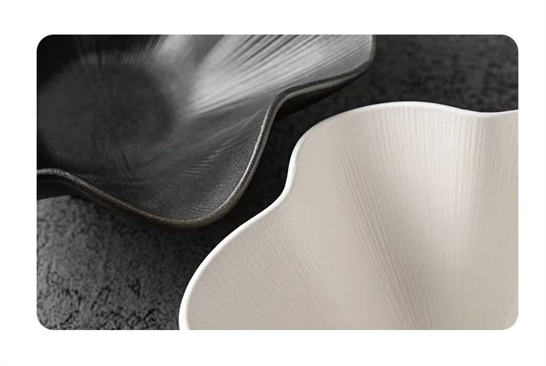 Flower floral Shaped Ceramic Fruit Salad Dried Fruit Plate Candy Pasta Plates Striped Storage Bowls Kiln Changes Restaurant Specialty dinnerware serveware in White