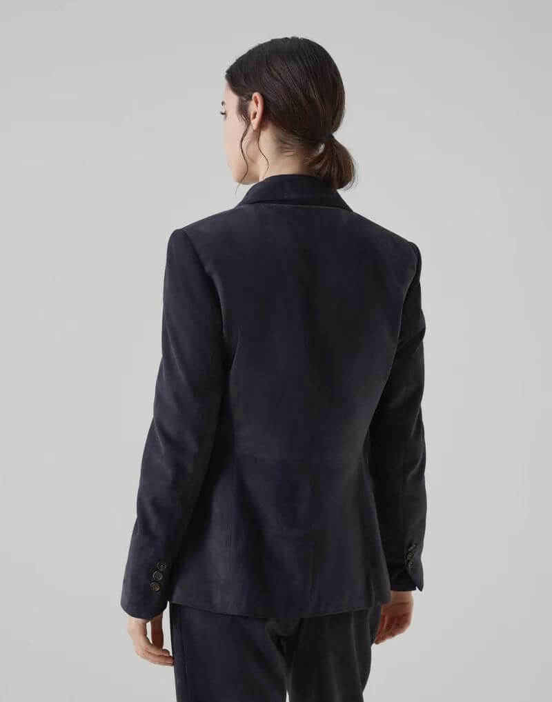 Suede Single-Breasted Blazer   Women's BC@ Suit Autumn winter spring Imported Classic Luxury Leather Commuter womens workwear evening turn-down point collar pockets button-up Jackets Outerwear Blazers for Woman in purplish-blue purple