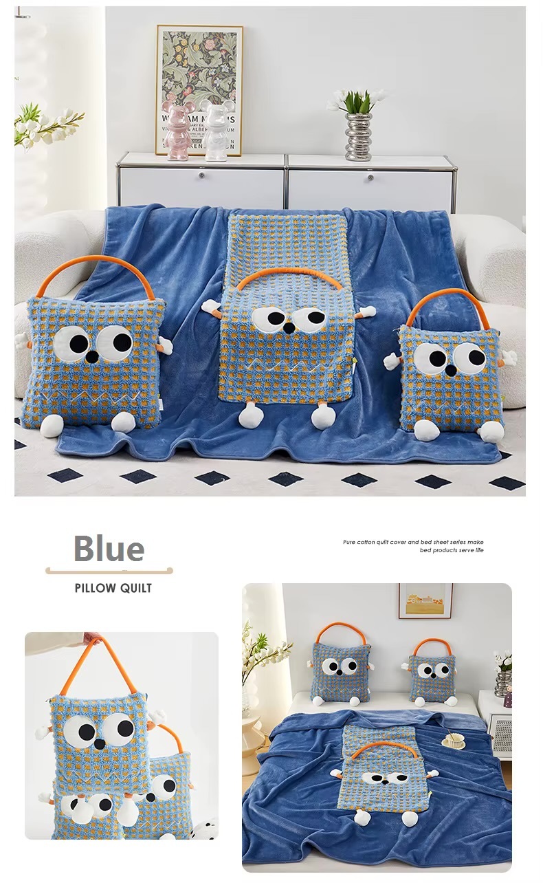Flannel Fleece Travel Throw Blanket     Super lightweight coral-fleece fabric packable traveling bedding striped throw blankets for outdoors picnics Soft premium coverlet bedroom living room home decor linen with stripes anime eyes and carry handle in blue