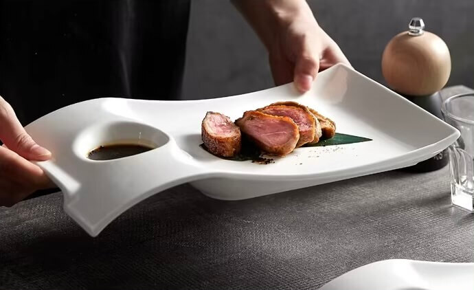 Irregular Ceramic Plate Steak Sushi Jiaozi with Vinegar dip bowl Shell Cold Dish Kitchen Decoration Tray Restaurant Cooking Cuisine dinnerware Plates Molecular Cuisine Tableware in blue orange gradients in white