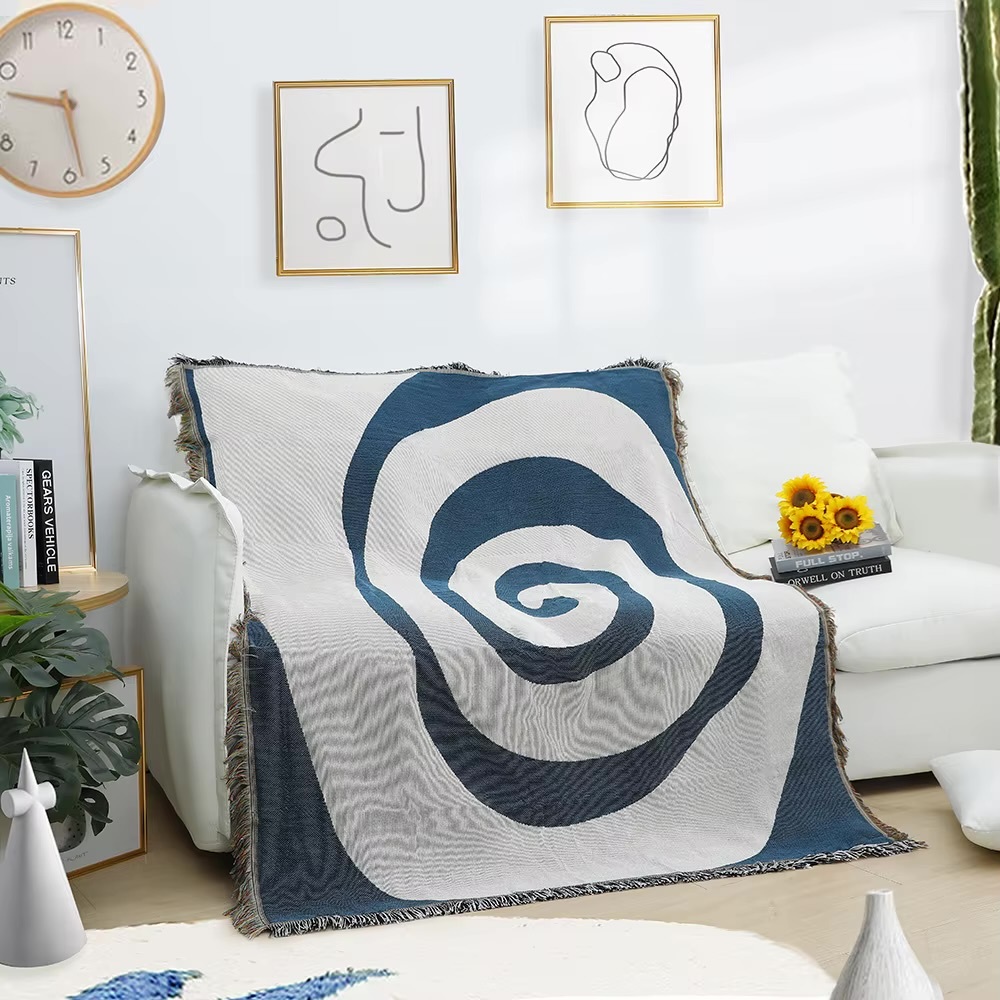 Vortex Tapestry Blanket      100% Cotton Bohemian Ins style blue sofa chair thread indoor decorative boho outdoor camping multifunctional picnic mats bohemia throw 125x150cm
