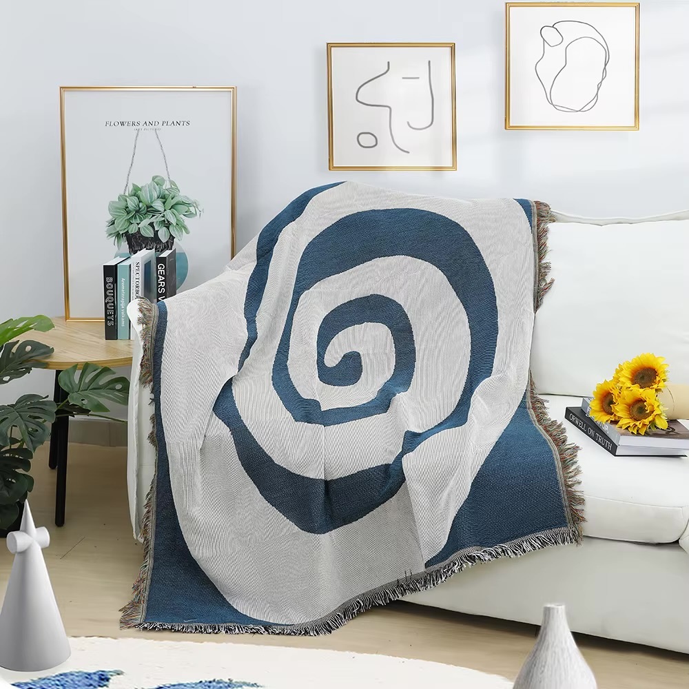 Vortex Tapestry Blanket      100% Cotton Bohemian Ins style blue sofa chair thread indoor decorative boho outdoor camping multifunctional picnic mats bohemia throw 125x150cm
