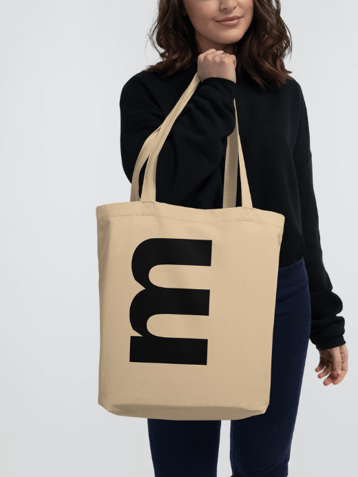 Eco Tote Bag m logo   miteigi Logo m Letter print branded product item products brand items luggage everyday use shopping beach bags multicolor design baggage in Oyster beige with black