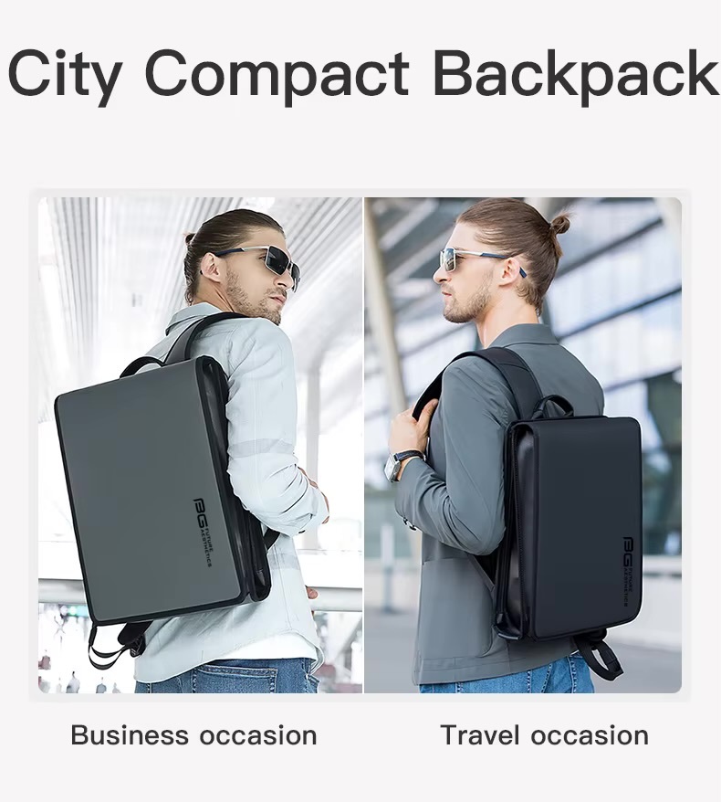 Office BANGE Simple Design Slim Backpack 14 Inch Laptop Bag Waterproof Minimalist Flat Business Backpacks Casual Travel Office Work Bags in black
