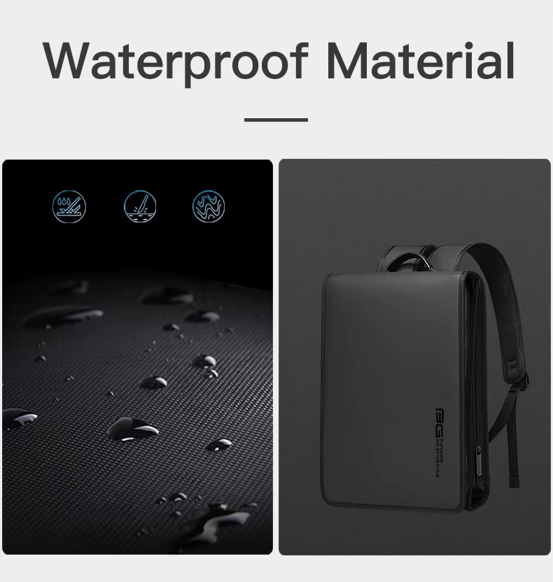 Office BANGE Simple Design Slim Backpack 14 Inch Laptop Bag Waterproof Minimalist Flat Business Backpacks Casual Travel Office Work Bags in black