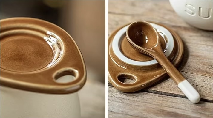 Vintage Ceramic Seasoning Jar with Lid Spoon Set Creative Salt Jar Sugar Jar Pig Oil Tank Kitchen Creative Seasoning Tools In multi brown color