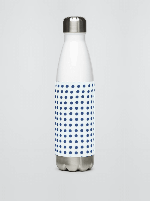 Stainless Steel Water Bottle Traditional Japanese Pattern   miteigiYūki Fitness Sports Activewear by miteigi gear flasks bottles in white with blue dots 