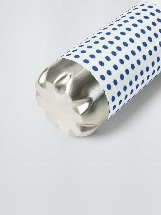 Stainless Steel Water Bottle Traditional Japanese Pattern   miteigiYūki Fitness Sports Activewear by miteigi gear flasks bottles in white with blue dots 