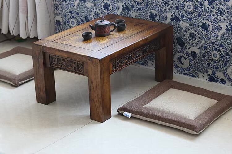 Japanese Style Tatami Linen Chair Living Room Sofa Cushion Office Chair Student Floor Cushions in natural brown with cream beige color