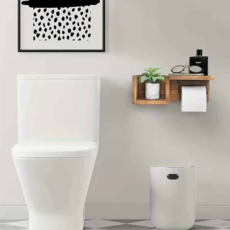 Farmhouse Wooden Wall Mounted Towel Rack & Tissue Holder with Shelf Bathroom Kitchen Organizer Holders in natural wood color