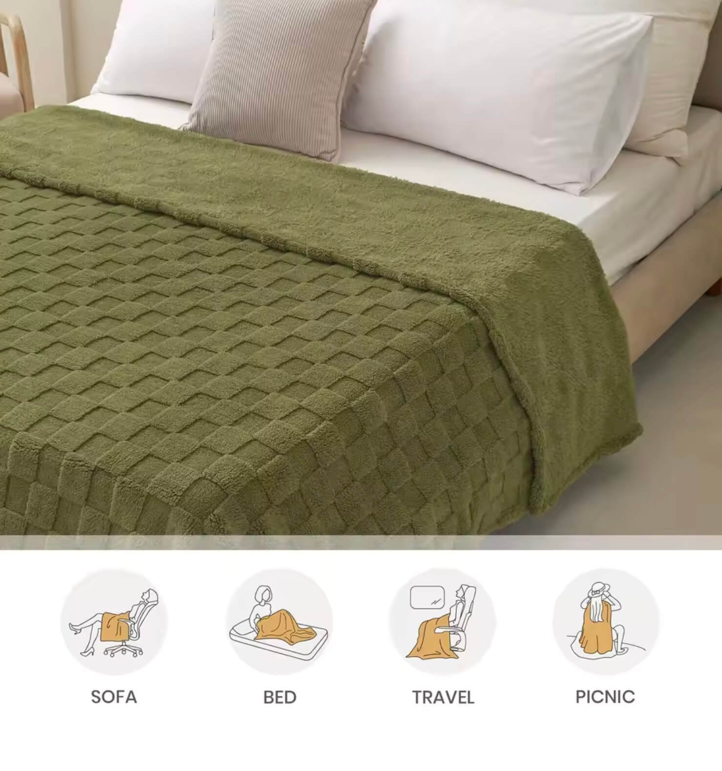 Good Nite Sofa Throw Blanket Throw Fleece Blanket Cosy Warm Large Bed Throws for Sofas Couch Bed and Car Double size bedding in green