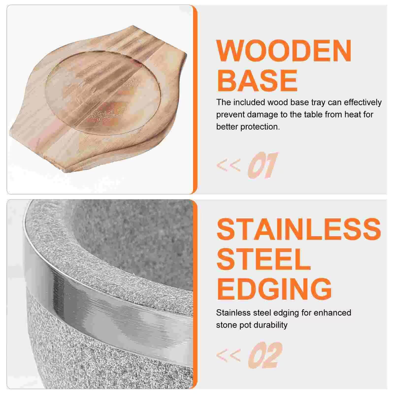 Hot Pot Stone Bowl with Base  Dinner serveware for soup hand-pulled noodle Korean food bowls handcrafted wooden serving serve ware