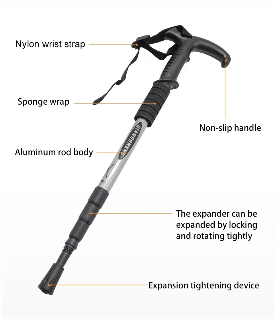 Outdoors camping Folding Trekkings Pole 4-Section Portable Walking Hiking Telescopic Stick Lightweight Camping Climbing Trekking Sticks in Black, Red, Blue, Silver