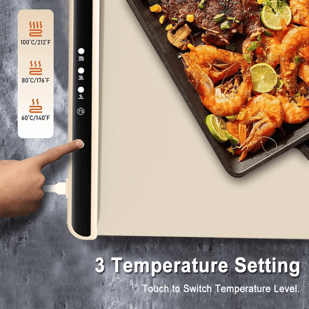 Foldable Electric Warming Tray Food Warmer Mat Food Warm Plate Party Fast Heating Plate Portable Silicone Electric Warming Trays in beige, blue