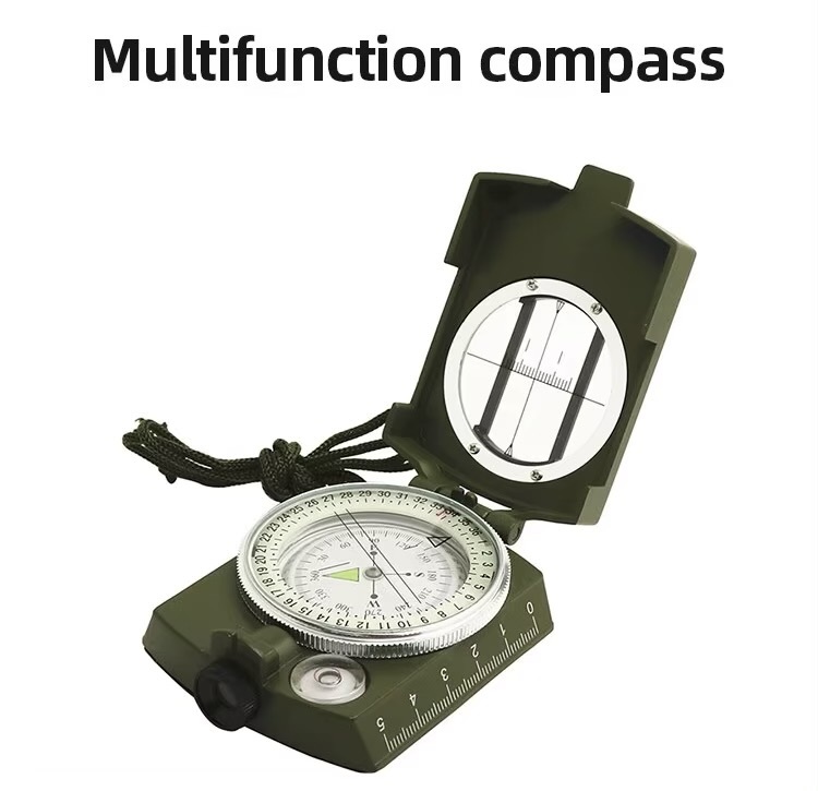 Outdoors camping Sports Hiking Mountaineering Professional Tactical Compass Waterproof High Precision Outdoor Gadget Military Army Metal Sight Compasses in army-green color 