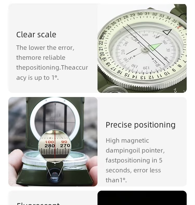 Outdoors camping Sports Hiking Mountaineering Professional Tactical Compass Waterproof High Precision Outdoor Gadget Military Army Metal Sight Compasses in army-green color 