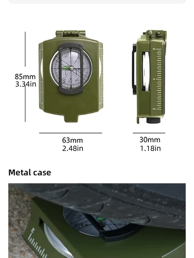 Outdoors camping Sports Hiking Mountaineering Professional Tactical Compass Waterproof High Precision Outdoor Gadget Military Army Metal Sight Compasses in army-green color 