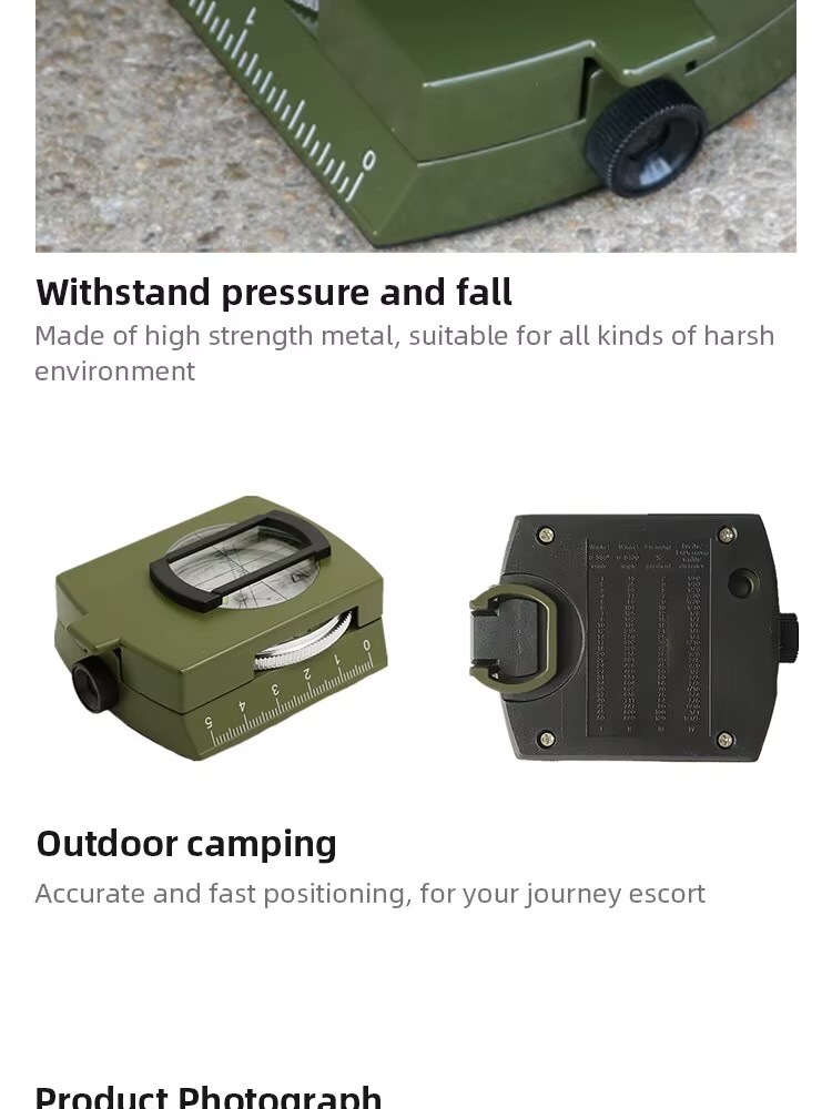 Outdoors camping Sports Hiking Mountaineering Professional Tactical Compass Waterproof High Precision Outdoor Gadget Military Army Metal Sight Compasses in army-green color 