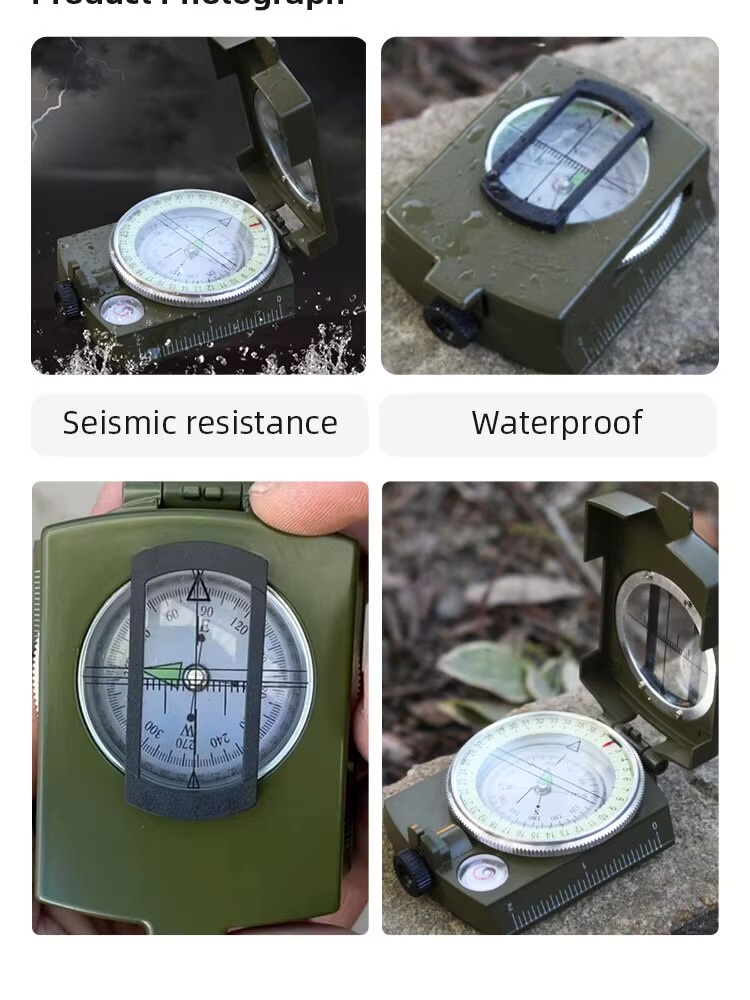 Outdoors camping Sports Hiking Mountaineering Professional Tactical Compass Waterproof High Precision Outdoor Gadget Military Army Metal Sight Compasses in army-green color 