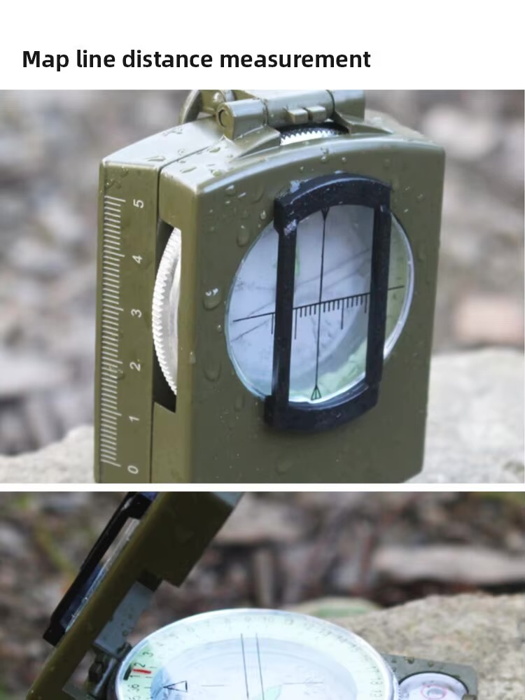 Outdoors camping Sports Hiking Mountaineering Professional Tactical Compass Waterproof High Precision Outdoor Gadget Military Army Metal Sight Compasses in army-green color 
