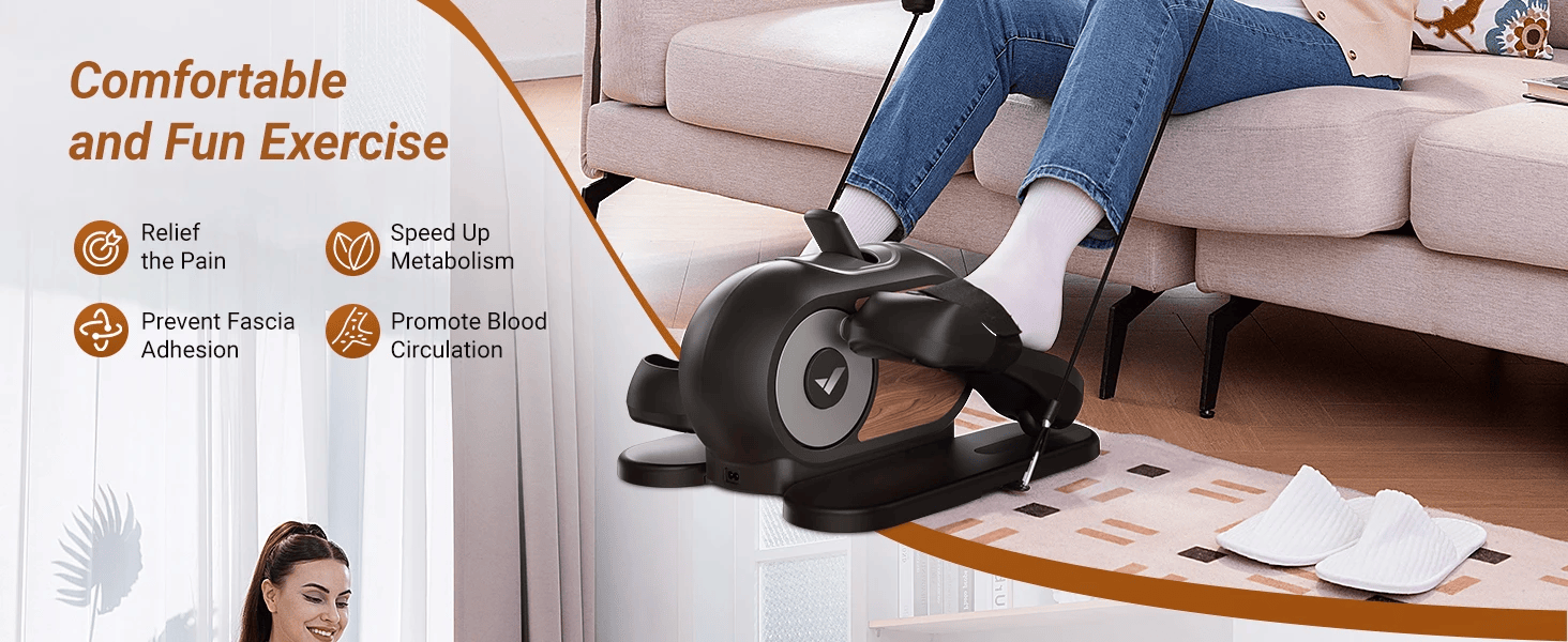 Under Desk Elliptical Machine Home Ellipse Elliptical Leg Exerciser with 12 Adjustable Speed Quiet & Portable Seated Pedal Exercisers Sports equipment fitness machines in brown with black