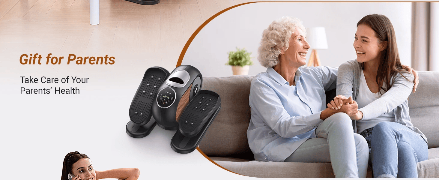 Under Desk Elliptical Machine Home Ellipse Elliptical Leg Exerciser with 12 Adjustable Speed Quiet & Portable Seated Pedal Exercisers Sports equipment fitness machines in brown with black