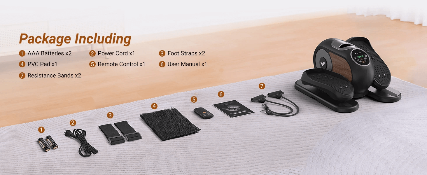 Under Desk Elliptical Machine Home Ellipse Elliptical Leg Exerciser with 12 Adjustable Speed Quiet & Portable Seated Pedal Exercisers Sports equipment fitness machines in brown with black